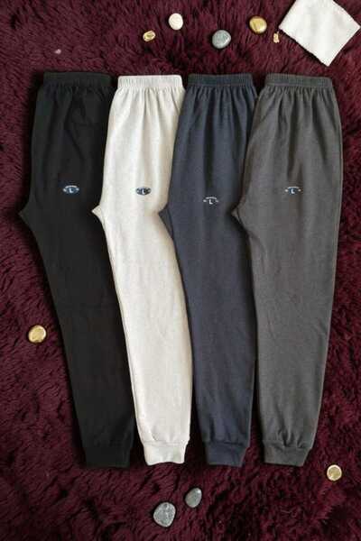 Unisex Kışlık Tayt Siyah Gri İndigo Füme 4'lü Paket Manşetli Paça Şardonlu Uzun Rahat