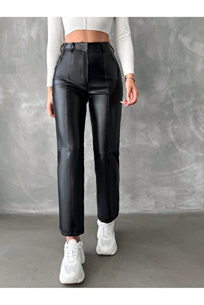 KADIN DERİ PANTALON DİKİŞ DETAYLI