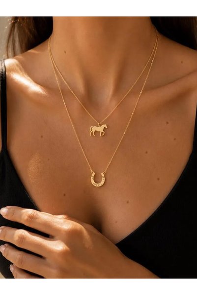 N!da Jewelry 925 Ayar Gümüş Çift At Figürlü At Nalı İsim Kolye