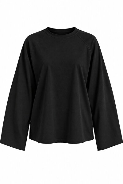 Laluvia Μαύρο Βασικό Μπλουζάκι Oversize - 2128