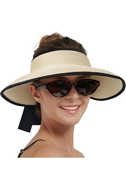 Tazweeq Sun Visor Hats for Women, Straw Visor Wide Brim UV Protection Packabl...