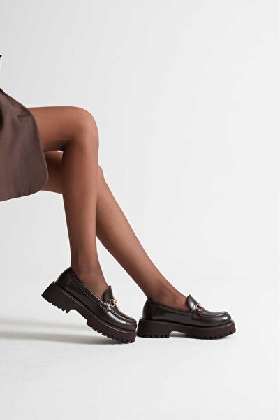 She Women's Daily Comfortable Brown Thick Sole Metal Buckle Shoes Oxford Loafer.