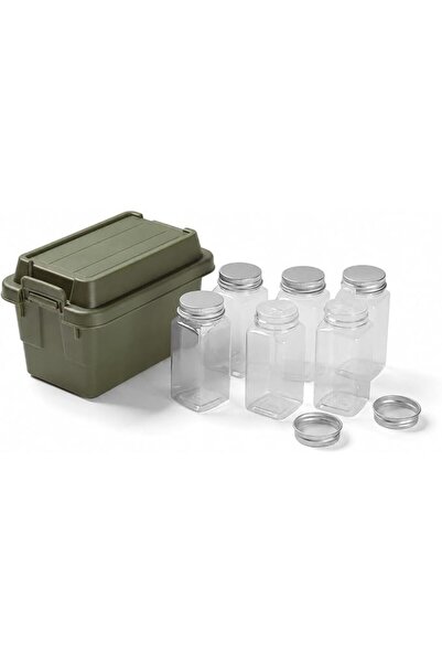 AOMIGE Premium 6-Piece Square Spice Jar Set with Metal Lids & Organiser Tray ...