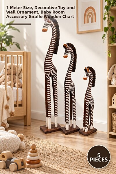 Yenilig 5 Pieces Wooden Giraffe Set – 1 Meter Length, Decorative Toy and Wall...