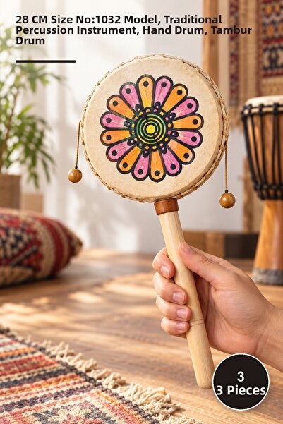 Yenilig 3 bucăți Tamtam din piele – 28 CM, Dimensiune nr:1032, Instrument tra...