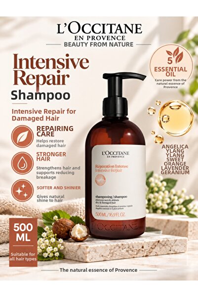 L'Occitane إنتينسيف ريبير 500 مل – شامبو العناية بالشعر التالف مع مركب 5 زيوت...