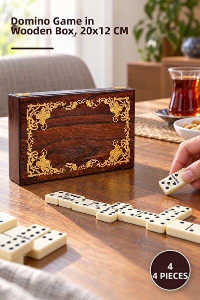 Yenilig 4 Pieces Domino Game with Wooden Box – Board Game in a Box, Wooden Se...
