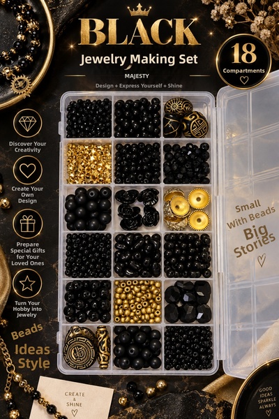 By MO Accessories Σετ κατασκευής κοσμημάτων Black Majesty με 18 θήκες – Κιτ σ...