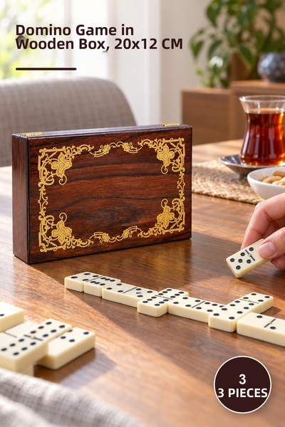 Yenilig 3 Pieces Domino Game with Wooden Box – Board Game in a Box, Wooden Se...