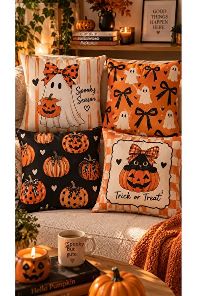 Nari Collections Cute Halloween 4-Piece Throw Pillow Cover Set – 43X43 cm Dou...