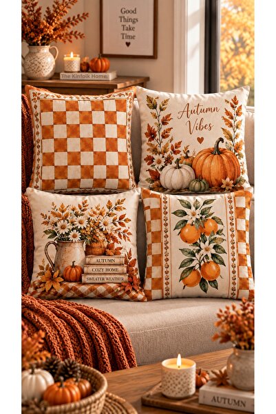 Nari Collections Autumn Breeze 4-Piece Throw Pillow Cover Set – 43X43 cm Doub...