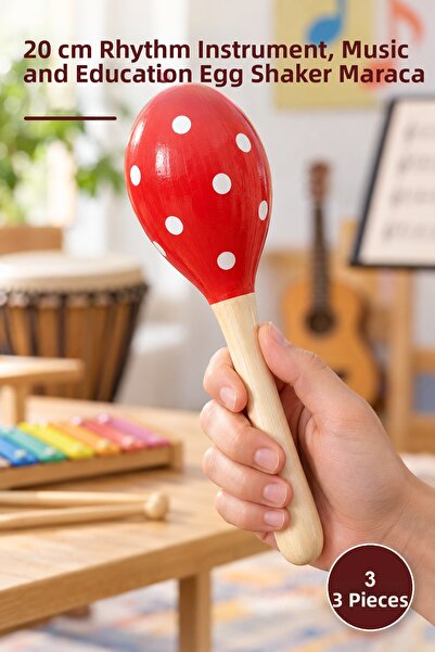Yenilig 3 Pieces Wooden Egg Maracas – 20 cm Rhythm Instrument, Maraca Egg Sha...