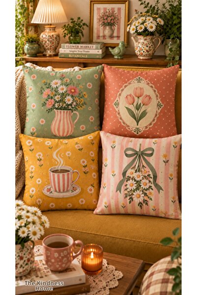 Nari Collections طقم أغطية وسائد بوهيم باباتيا جاردن مكون من 4 قطع - مقاس 43x...