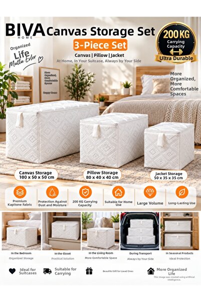 BİVA Durable 3-Piece Storage Bag Set Quilt Pillow Sweater Storage Bag Flexibl...