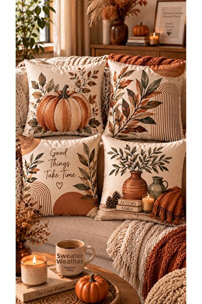 Nari Collections Warm Pumpkin Halloween 4-Piece Throw Pillow Cover Set – 43X4...
