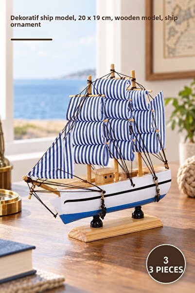 Yenilig 3 Wooden Ships – Decorative Model Ship, Dimensions 20 X 19 Cm, Wooden...