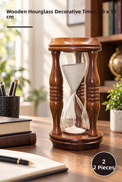 Yenilig 2 Pieces Wooden Hourglass – Decorative Time Measurer with Wooden Body...
