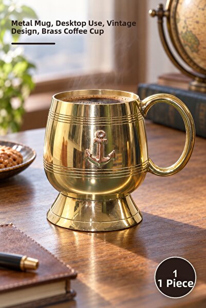 Yenilig 1 Piece Brass Anchor Mug – Metal Mug, Desktop Use, Vintage Design, Br...
