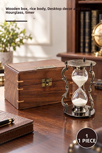 Yenilig 1 Piece Brass Hourglass with Wooden Box – Wooden Box, Brass Body, Des...