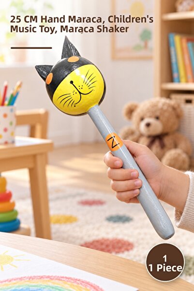 Yenilig 1 Piece Wooden Cat Batman Maraca – 25 cm Single Hand Maraca, Children...