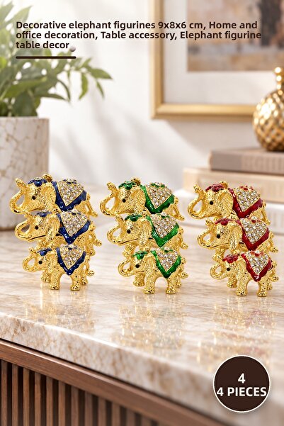 Yenilig 4-Piece Elephant Set – Decorative Elephant Figurines 9X8X6 Cm, Home a...