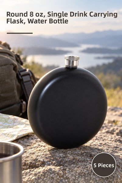 Yenilig 5 Pieces Stainless Steel Flask – Round 8 Oz, Single, Beverage Carrier...