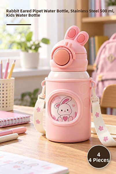 Yenilig 4 Pieces of Children's Thermos Bottles – Rabbit Ear Water Bottle with...