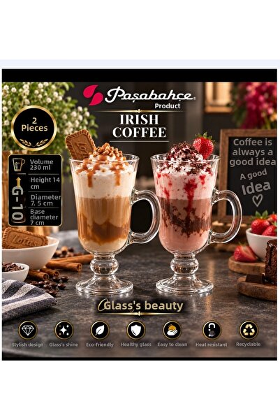 Paşabahçe Latte Cup with Stand Irish Coffee Mug 2 Pieces 230 Cc Volume 14 cm ...
