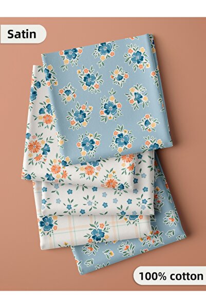 FabricMarket مجموعة ألواح من القماش القطني 100%، 5 أنماط مختلفة، مقاس 30x60 سم - نمط زهور عتيق، أزرق، برتقالي وأخضر