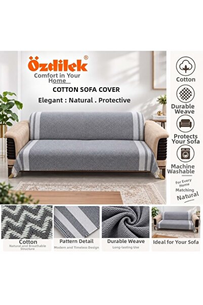 Özdilek Cotton Non-Slip Zigzag Sofa Cover (3+3) - Anthracite