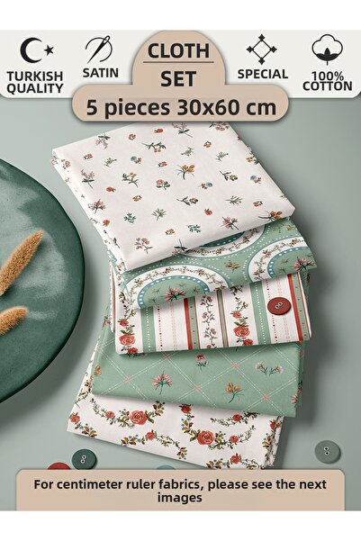FabricMarket Set de panouri din țesătură 100% bumbac, 5 modele diferite, 30x6...