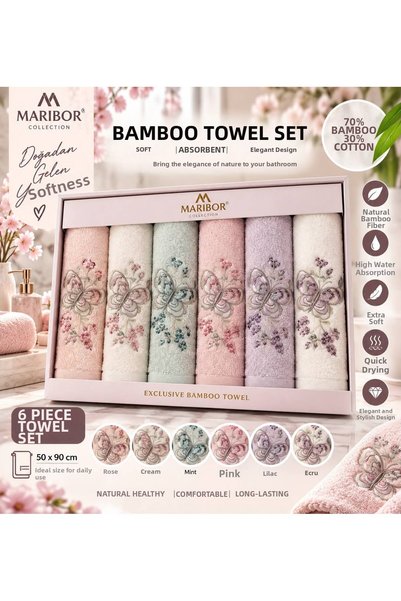 BOZBEYLER Bamboo Bathroom Kitchen 70% Bamboo / 30% Cotton 3D Embroidered Hand...