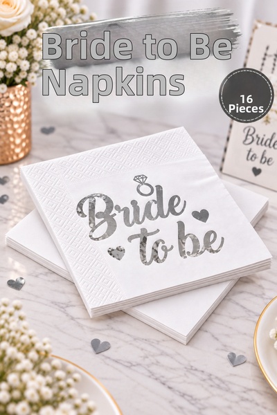 Huzur Party Store Bride to Be Napkin Silver Gilt White 16 Pieces Gray Leaf Ba...