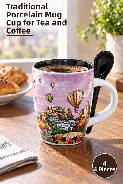 Yenilig 4 Pieces of Regional Porcelain Mugs – Traditional Porcelain Mug Cup f...