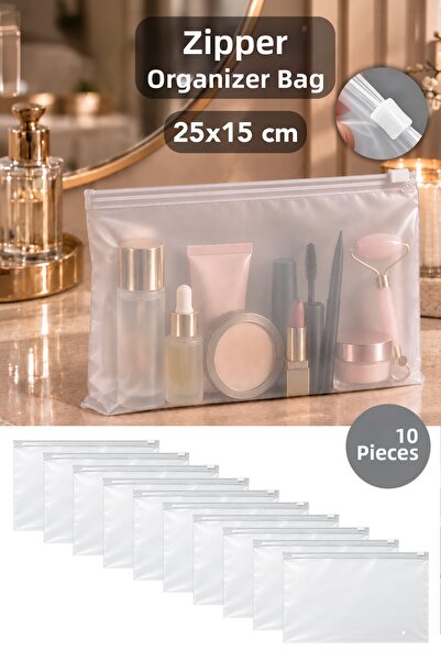 Meleni Home 10 Pieces 25X15Cm Zippered Organizer - Lockable Frosted Transpare...