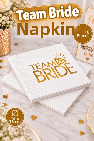 Huzur Party Store Team Bride Napkin Gold Gilded 16Pcs Bachelorette Party Orna...
