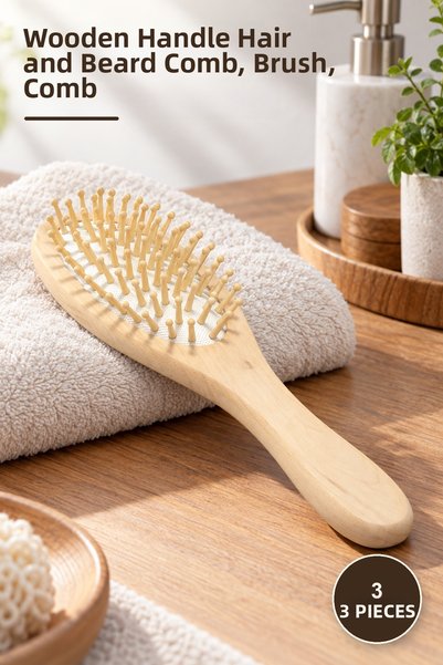 Yenilig 3 Pieces Wooden Brush Comb – Wooden Handle Hair and Beard Combing Bru...