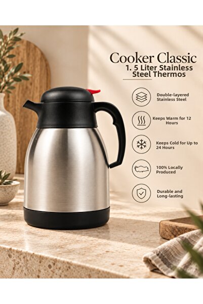 PALU GASTRO Classic 1.5 Liter Double Layer Steel Thermos - Keeps Hot for 12 H...