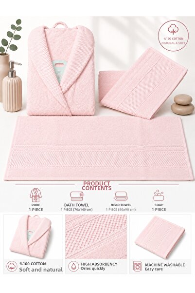 cs ilkim 100% Cotton 4 Piece Bathrobe Set
