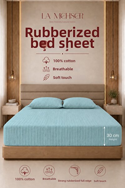 LA MEHSER 100% Cotton Combed Breathable Fabric Elastic Bed Sheet