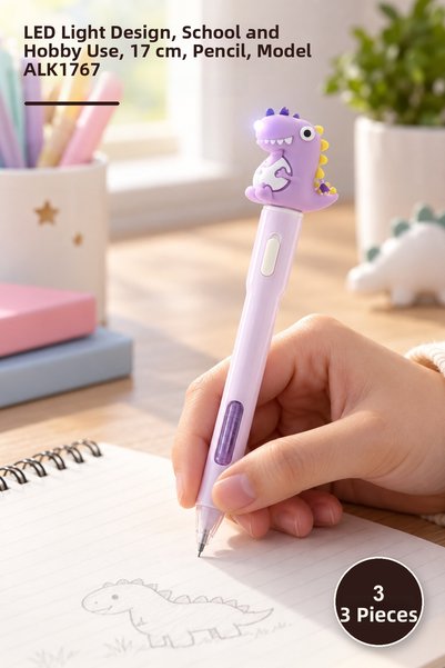 Yenilig 3 Pieces of Dinosaur Design Led Pencils – Led Lighted Design, School ...