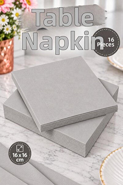Huzur Party Store Plain Gray Colored Napkin 16 Pieces High Absorption Strong ...