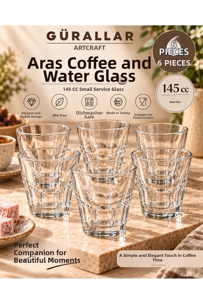 GÜRALLAR Artcraft Aras 6-Piece Coffee Side Water Glass 145 Cc