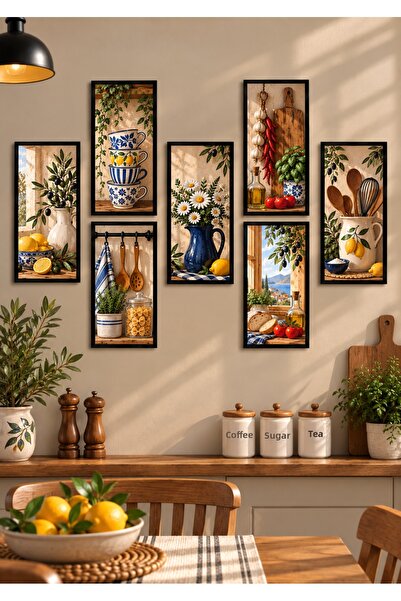 NT Handmade Σετ 7 τεμαχίων Κουζίνα Αιγαίος Μεσογειακός πίνακας 10x20 εκ. Διακ...