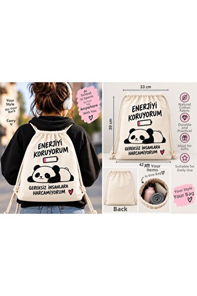 DKY I Protect My Energy Written Stylish Sports Drawstring Linen Bag