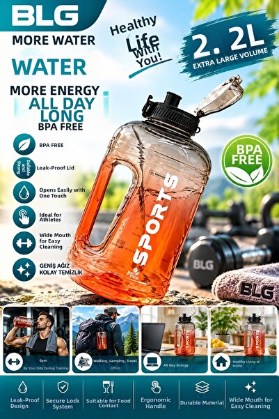 Sweet Ela 2.2L Unbreakable Sports Water Bottle Bpa-Free – Large Volume Leak-P...