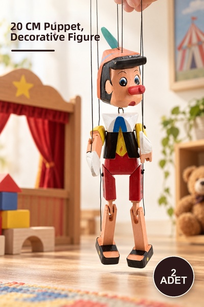 Yenilig 2 Pieces of Pinocchio Wooden Puppet – 20 cm Theater and Children's To...