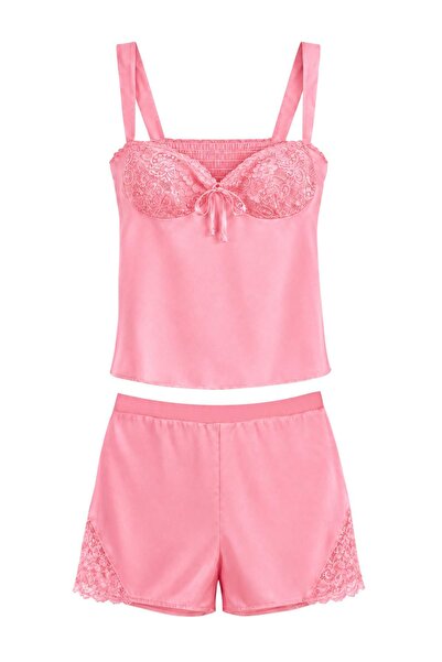 Trendyol Collection Pink Plain Satin Woven Pajamas Set Thmss24Pt00157
