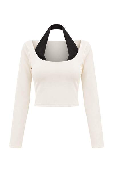 Trendyol Collection Ecru Brushed Scuba Crop Blouse Thmaw27Bz00006