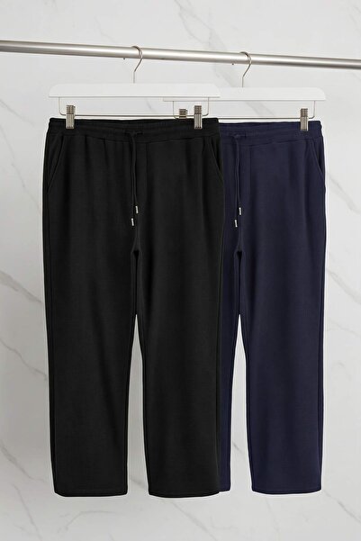 Trendyol Collection Plus Size Black-Navy Blue 2 Pack Straight Fit Textured Op...